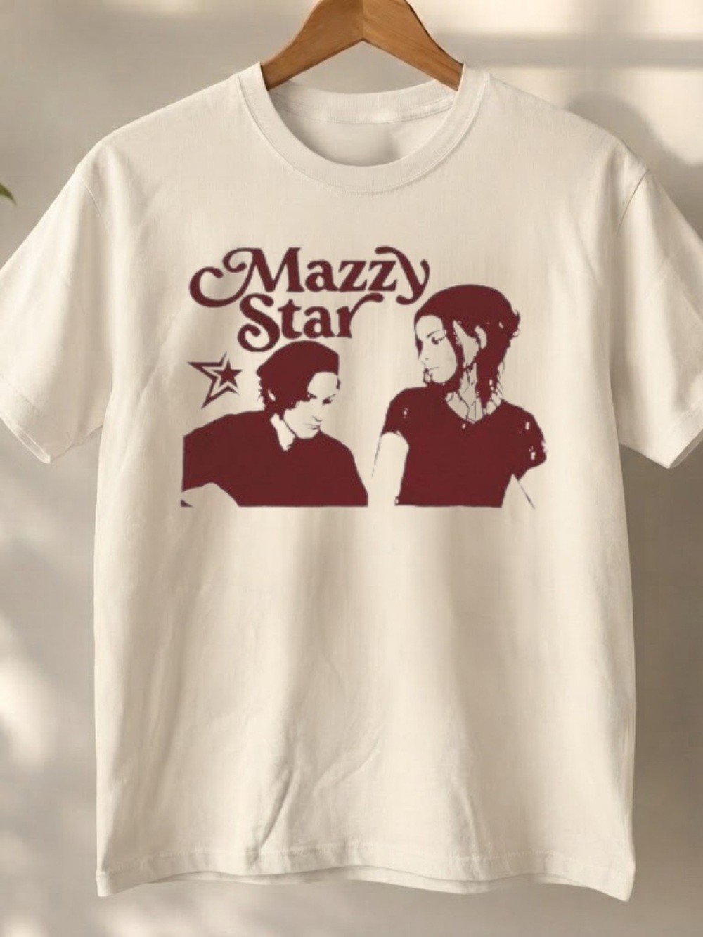 Gildan Cream Tee with Burgundy Mazzy Star Graphic
